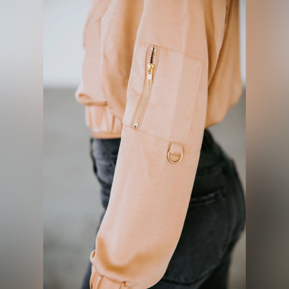 Lovepoem by Block Gianna Satin Bomber Jacket in rose gold, Small - Picture 5 of 10